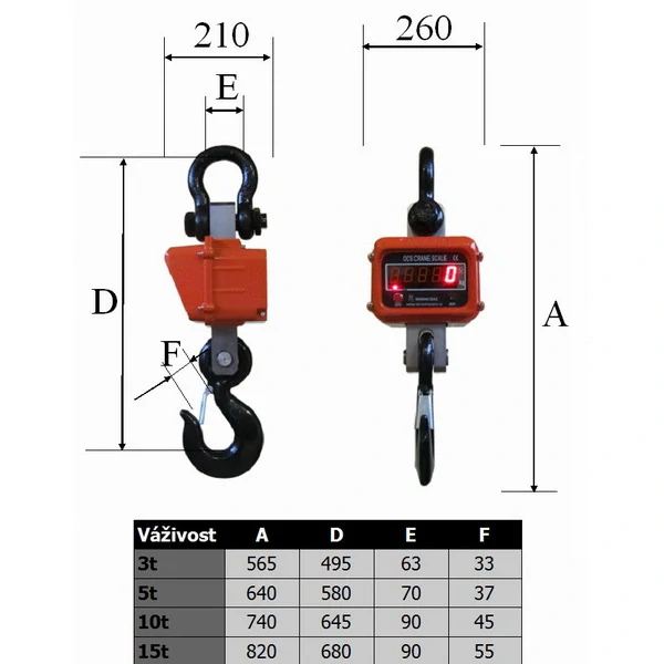 LESAK JEV, 15t/5kg (Závěsná/jeřábová váha s dálkovým ovládáním a svítícím LED displejem)